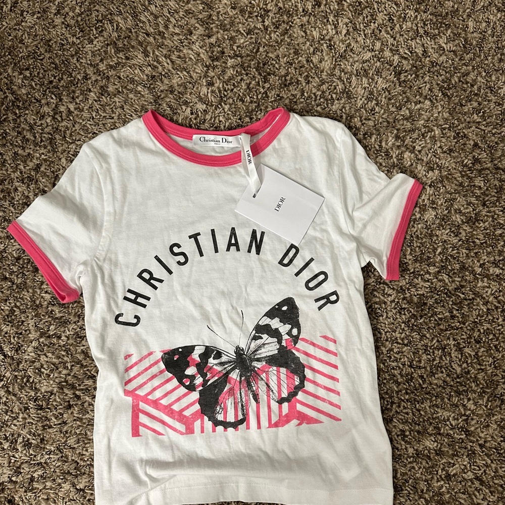 Dior white and Pink Butterfly T-Shirt